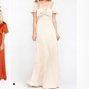 Show Me Your MuMu Satin Maxi Dress in Champagne
